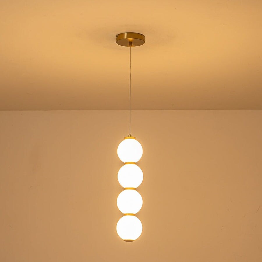 4-Light Vertical String Opal Glass Globe Pendant Light - Dimmable LED