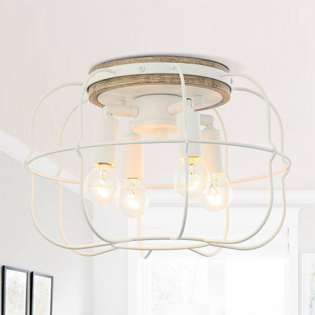 4-Light White Dry Rated Flush Mount Lighting - 11.81 inches Lx 11.81 inches W x 7.87 inches H