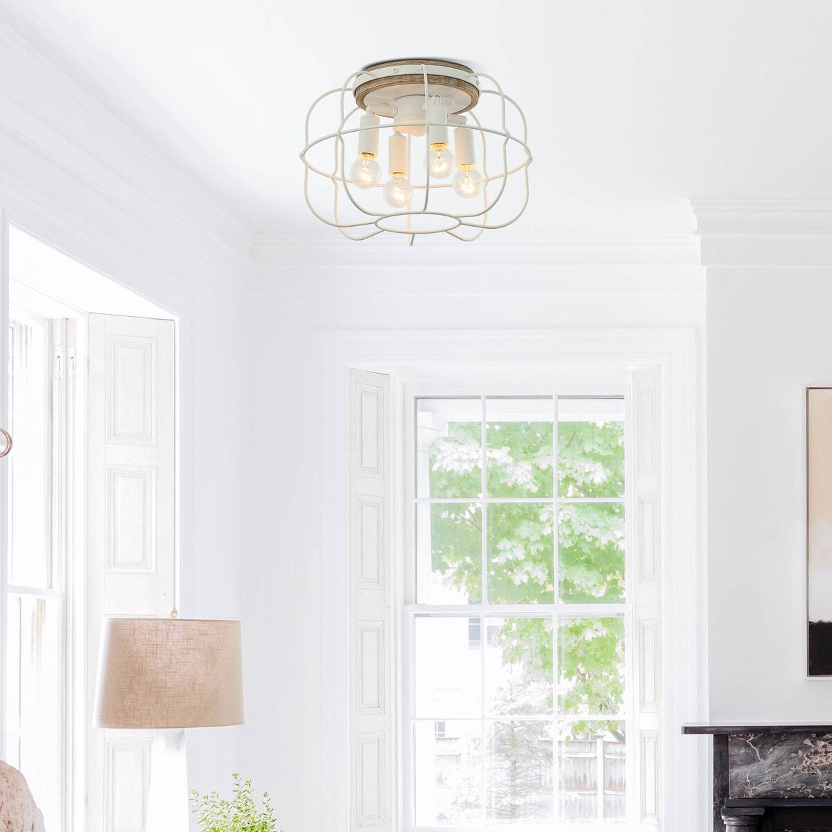 4-Light White Dry Rated Flush Mount Lighting - 11.81 inches Lx 11.81 inches W x 7.87 inches H