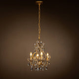 4-Lights Antique Gold Candlestick Chandelier with Crystal Accent - 13 inches