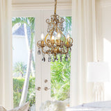 4-Lights Antique Gold Candlestick Chandelier with Crystal Accent - 13 inches