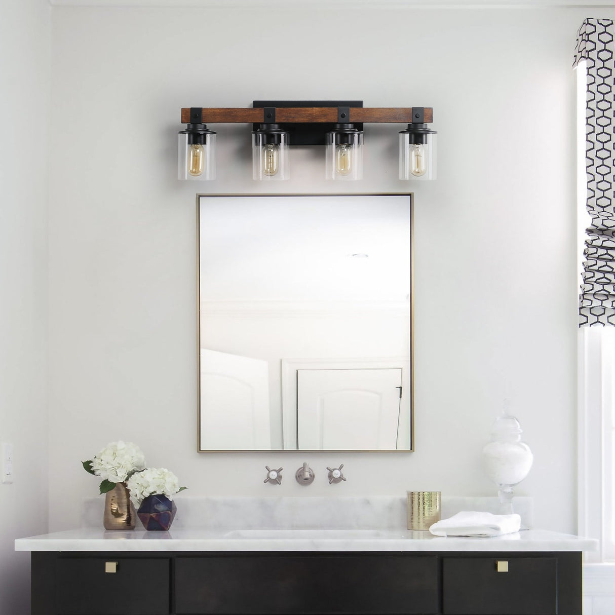 4-Lights Farmhouse Vanity Lights Fixture Rustic Bathroom Light Fixture Bathroom Sconce - Walnut+black