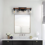 4-Lights Farmhouse Vanity Lights Fixture Rustic Bathroom Light Fixture Bathroom Sconce - Walnut+black