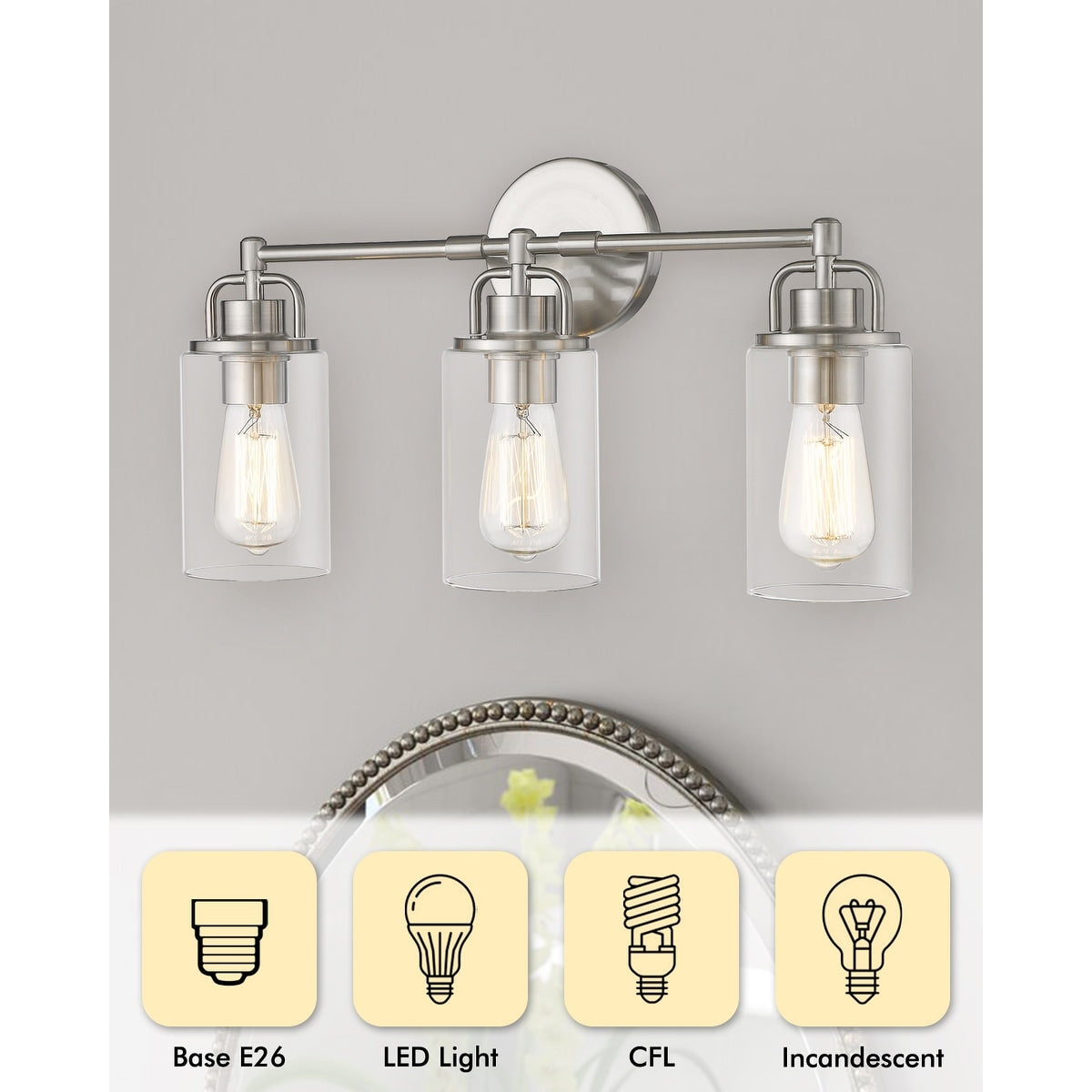 Bathroom Vanity Lights, Bathroom Wall Light Fixtures with Clear Glass Lampshade