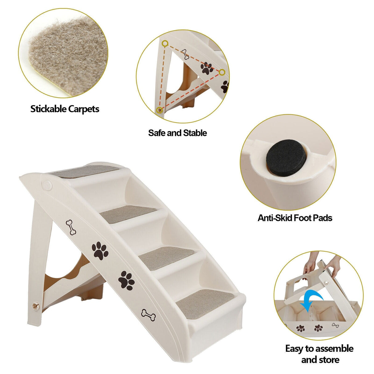 4 Non Slip Steps Foldable Pet Stairs Dog Ladder With Support Frame