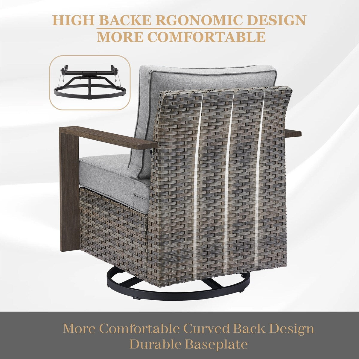 Gymojoy 4 Outdoor Wicker Swivel Patio Chairs - Grey