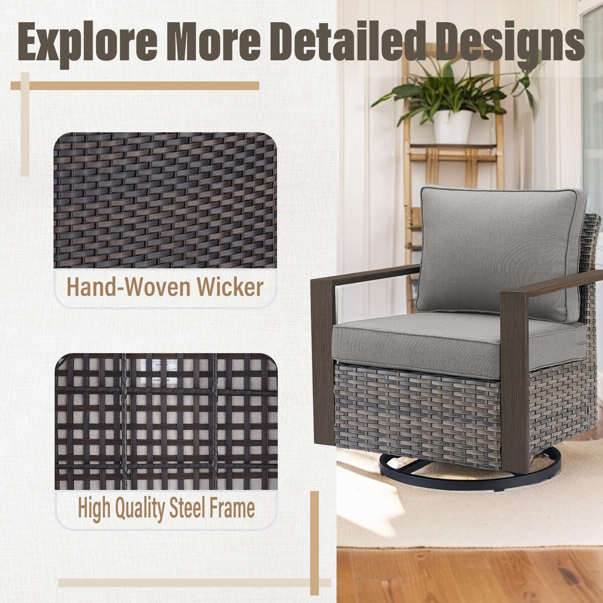 Gymojoy 4 Outdoor Wicker Swivel Patio Chairs - Grey