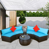 Clihome 4 PCS Outdoor Half-Moon Wicker Sofa Set with Pillows and Coffee Table