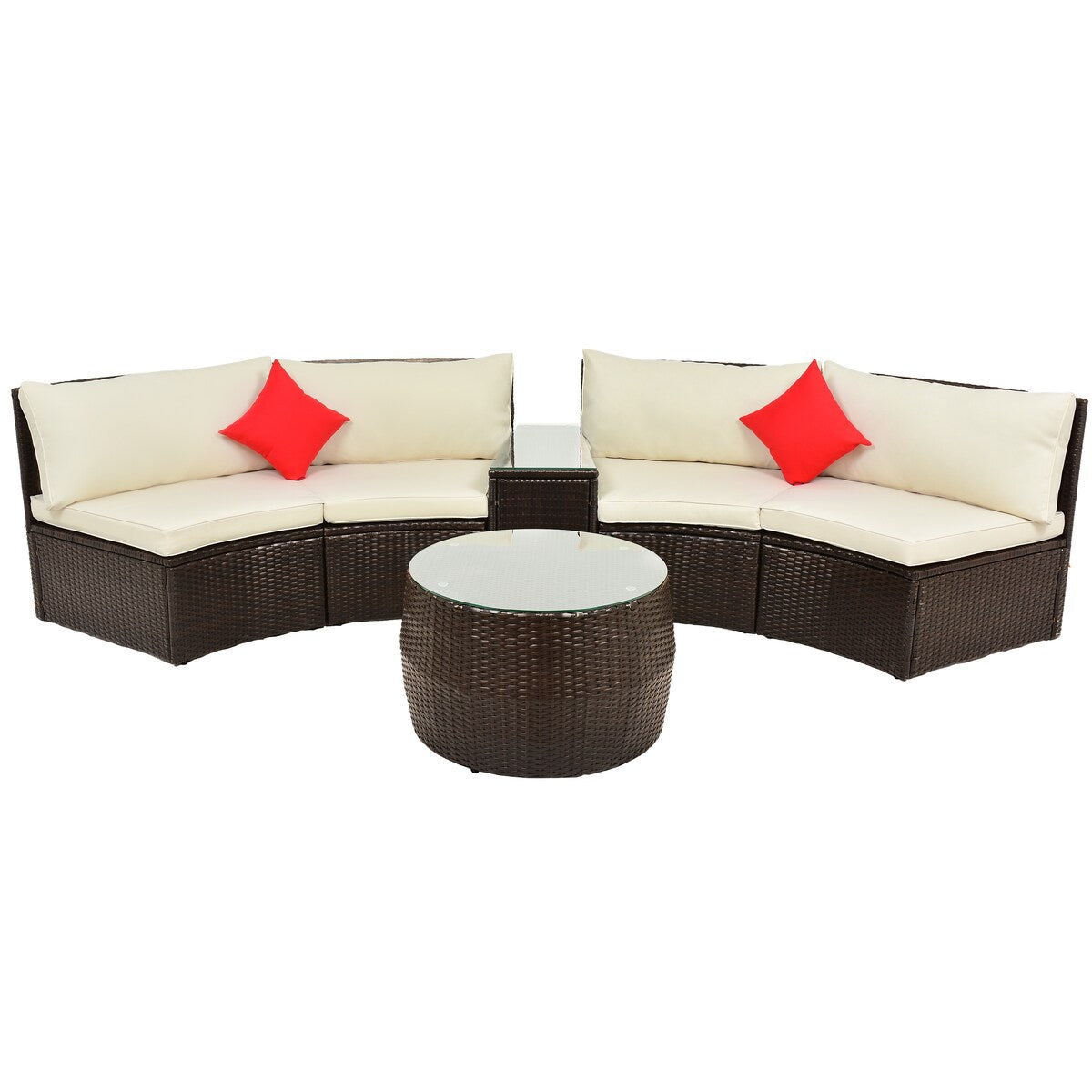 Clihome 4 PCS Outdoor Half-Moon Wicker Sofa Set with Pillows and Coffee Table