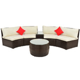 Clihome 4 PCS Outdoor Half-Moon Wicker Sofa Set with Pillows and Coffee Table