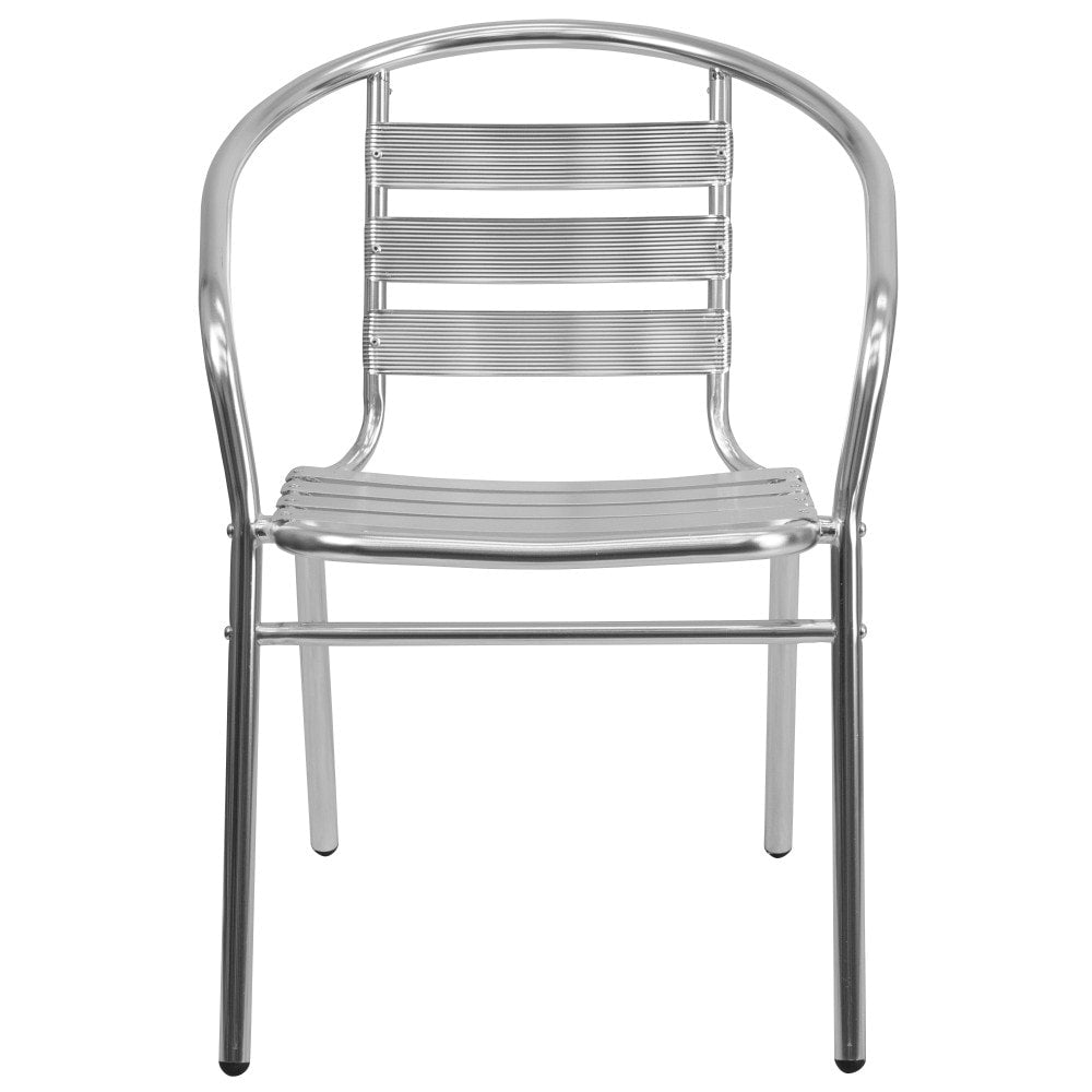 4 PK Commercial Aluminum Indoor-Outdoor Stack Chair - Triple Slat Back and Arms