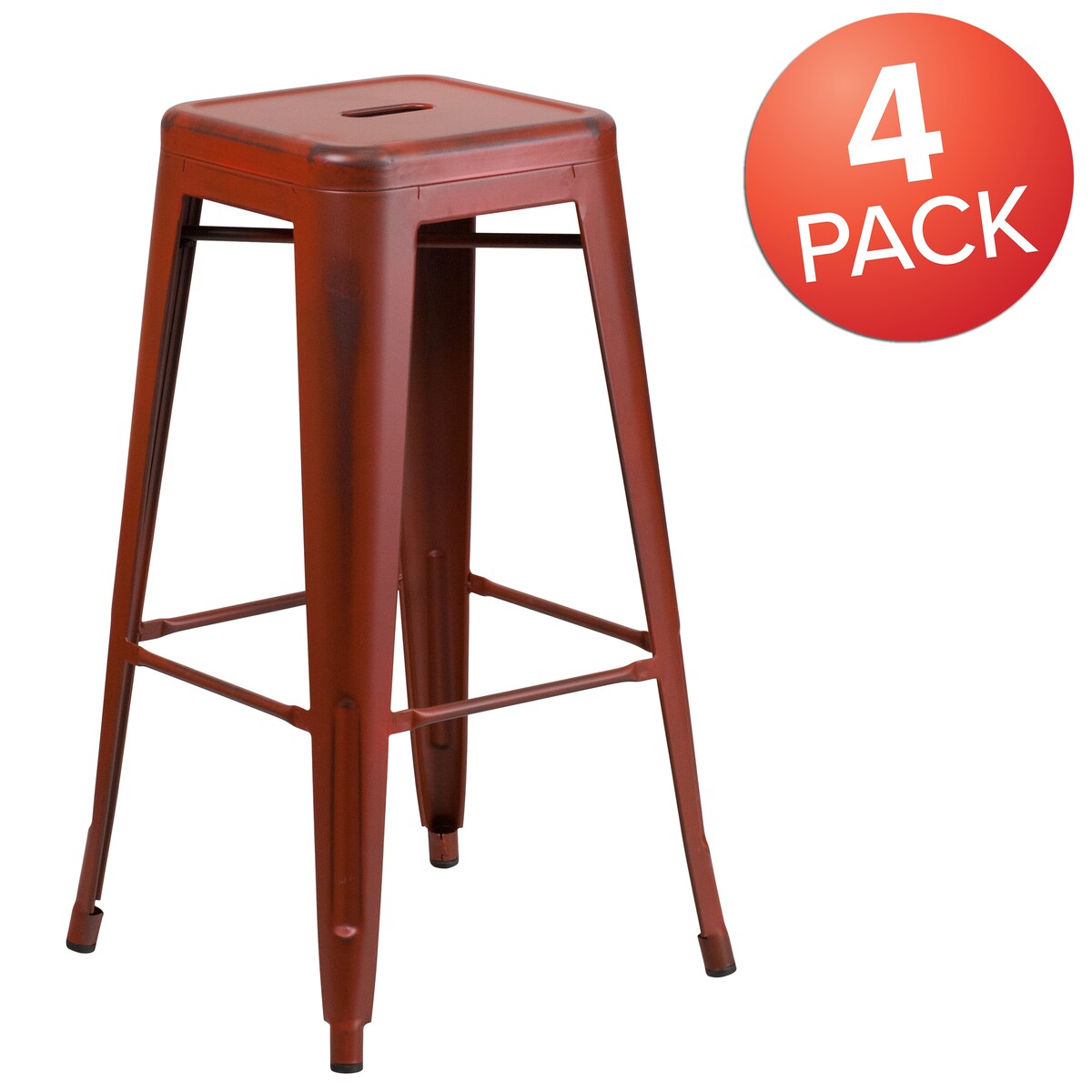 4 Pack 30" High Backless Distressed Metal Indoor-Outdoor Barstool