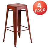 4 Pack 30" High Backless Distressed Metal Indoor-Outdoor Barstool