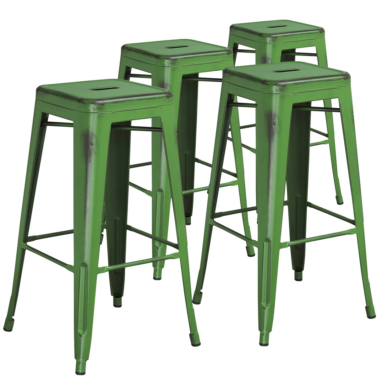 4 Pack 30" High Backless Distressed Metal Indoor-Outdoor Barstool