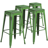 4 Pack 30" High Backless Distressed Metal Indoor-Outdoor Barstool