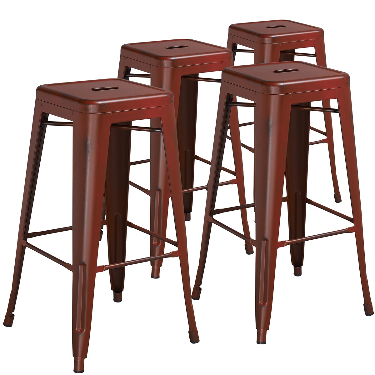 4 Pack 30" High Backless Distressed Metal Indoor-Outdoor Barstool