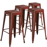 4 Pack 30" High Backless Distressed Metal Indoor-Outdoor Barstool