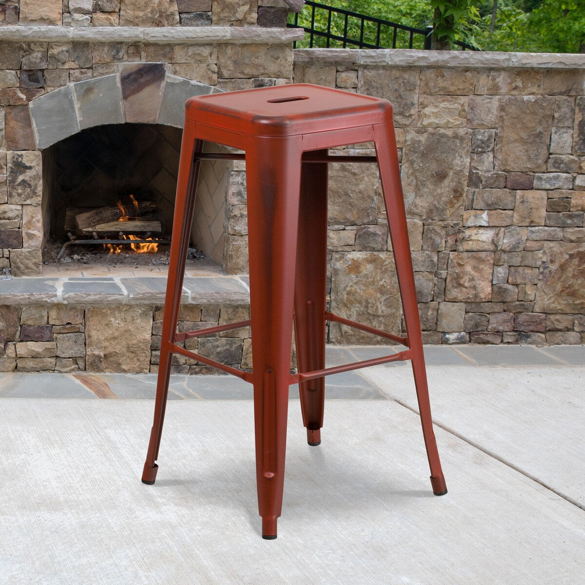 4 Pack 30" High Backless Distressed Metal Indoor-Outdoor Barstool