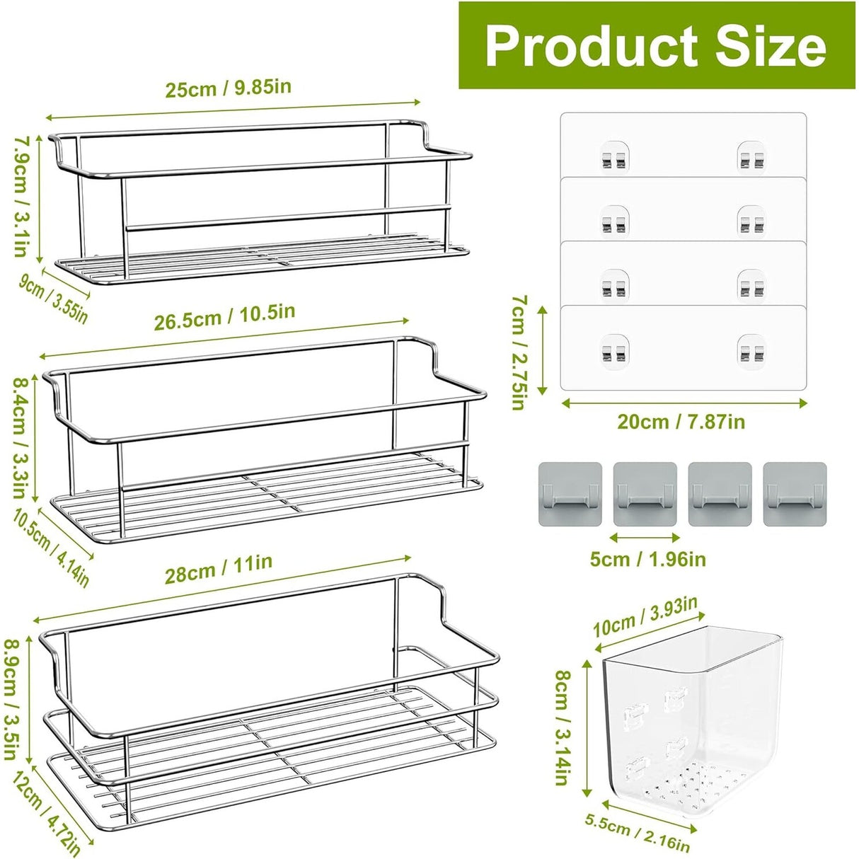 4 Pack Adhesive Shower Caddy, with 4 Movable Hooks Toothbrush Holder
