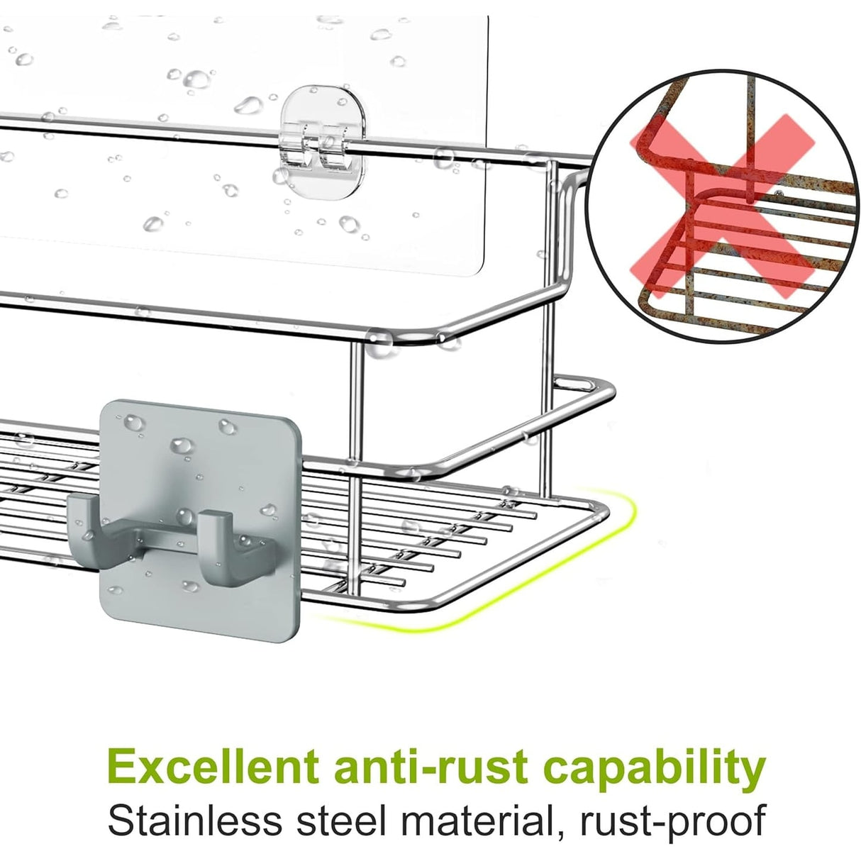 4 Pack Adhesive Shower Caddy, with 4 Movable Hooks Toothbrush Holder
