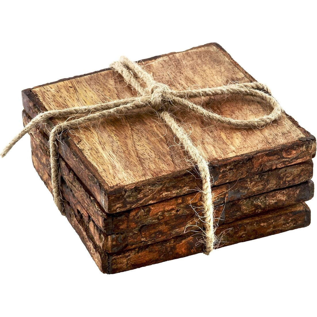 4-Pack Mango Wood Coasters with Bark Edges 4” Square