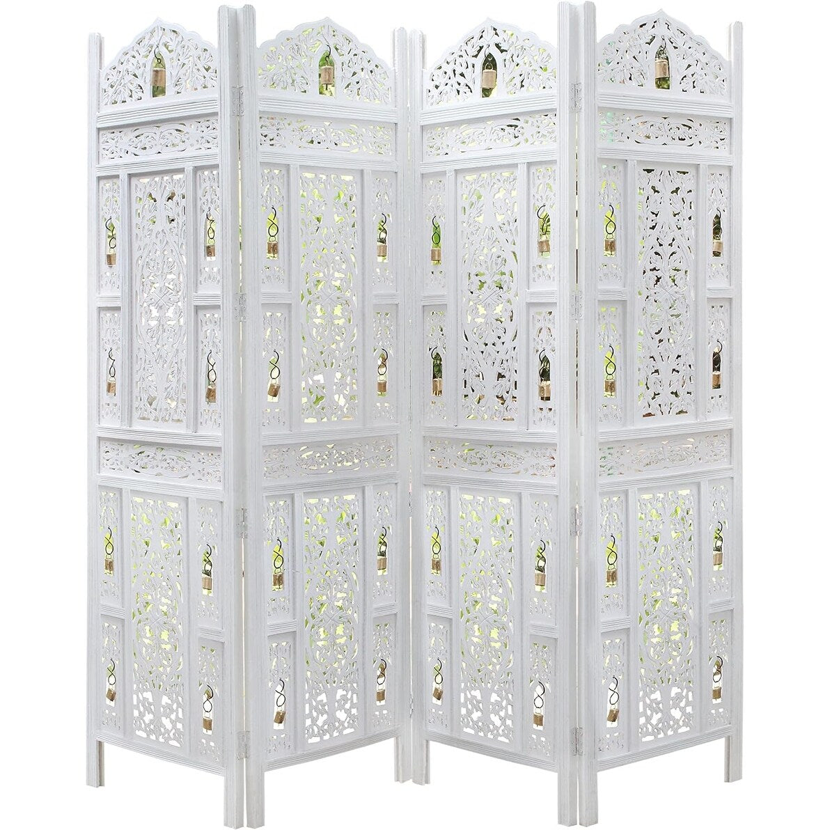 4 Panel Folding Room Divider Wood Screen,Decorative Functional Versatile Portable Partition Reversible Privacy - 4 Panel