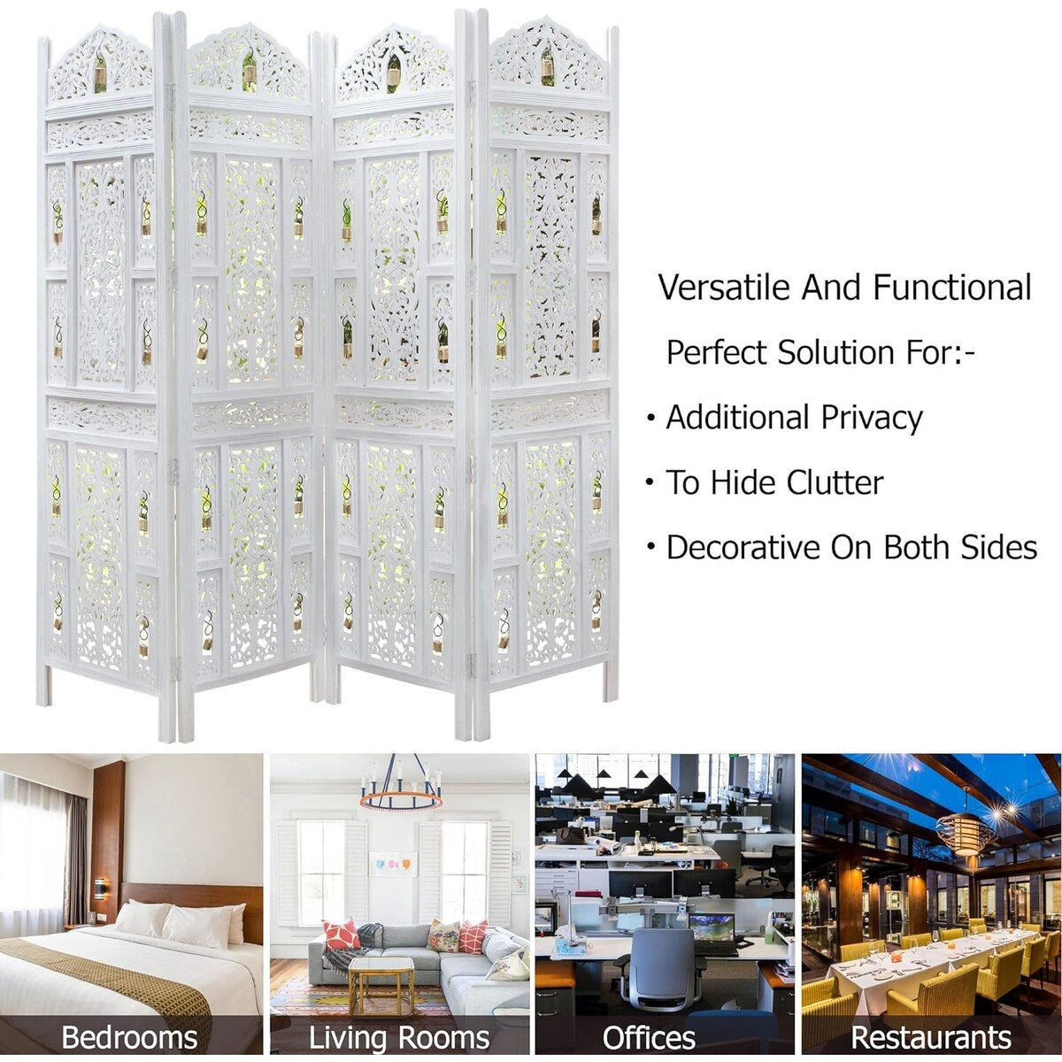 4 Panel Folding Room Divider Wood Screen,Decorative Functional Versatile Portable Partition Reversible Privacy - 4 Panel