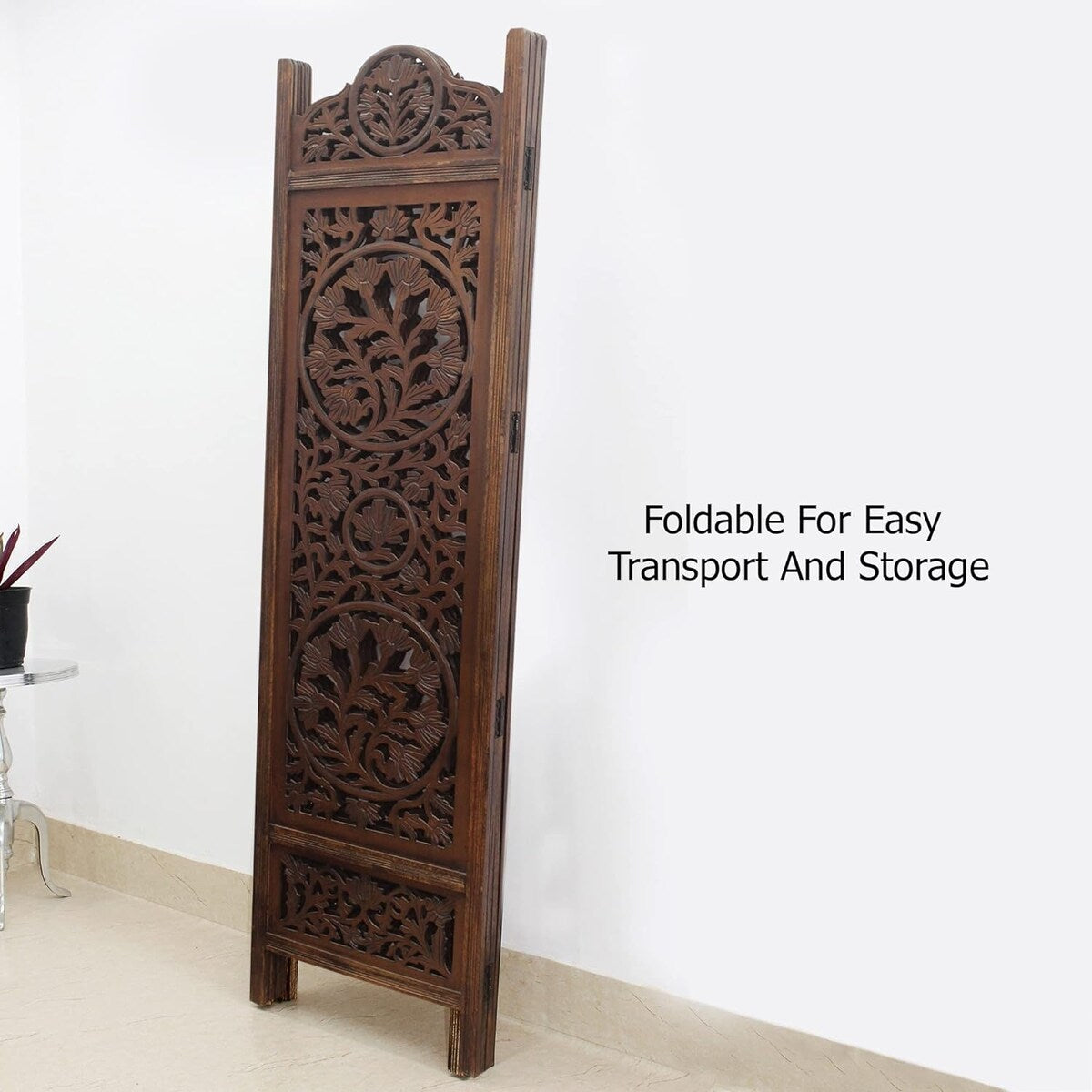 4 Panel Folding Room Divider Wood Screen,Decorative Functional Versatile Portable Partition Reversible Privacy - 4 Panel