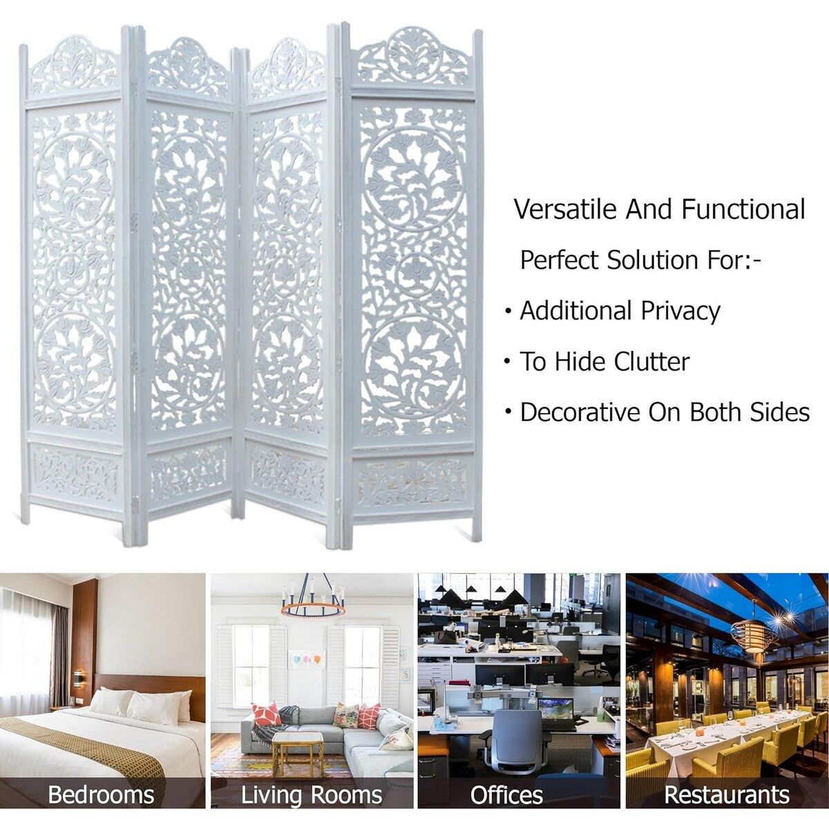 4 Panel Folding Room Divider Wood Screen,Decorative Functional Versatile Portable Partition Reversible Privacy - 4 Panel