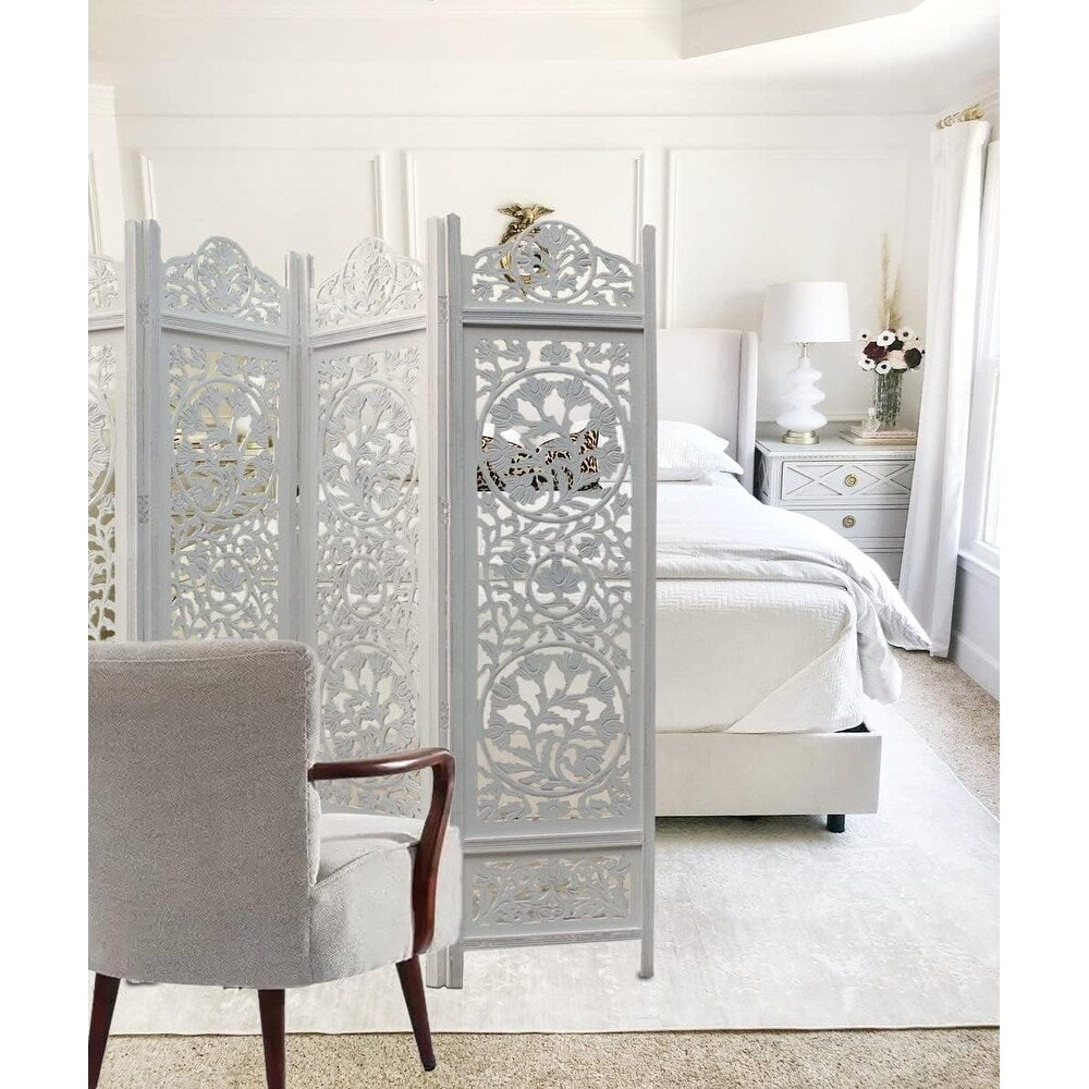 4 Panel Folding Room Divider Wood Screen,Decorative Functional Versatile Portable Partition Reversible Privacy - 4 Panel