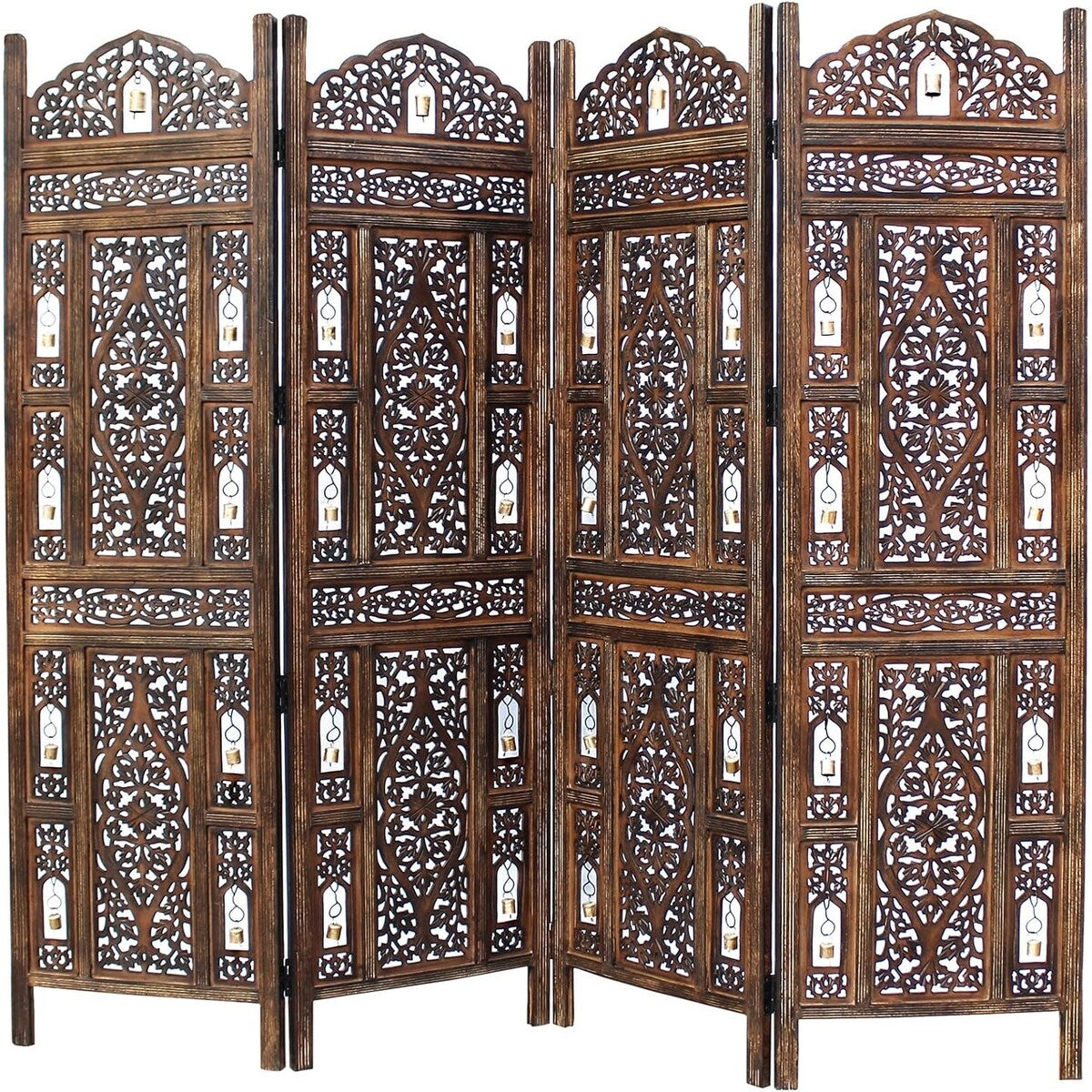 4 Panel Folding Room Divider Wood Screen,Decorative Functional Versatile Portable Partition Reversible Privacy - 4 Panel