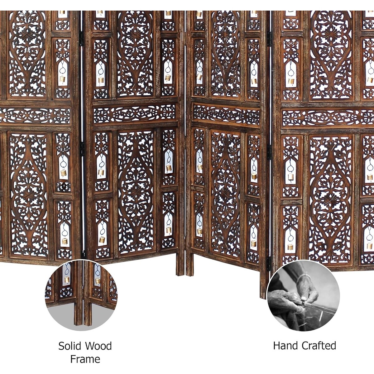 4 Panel Folding Room Divider Wood Screen,Decorative Functional Versatile Portable Partition Reversible Privacy - 4 Panel