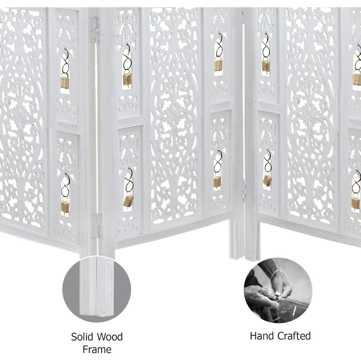 4 Panel Folding Room Divider Wood Screen,Decorative Functional Versatile Portable Partition Reversible Privacy - 4 Panel