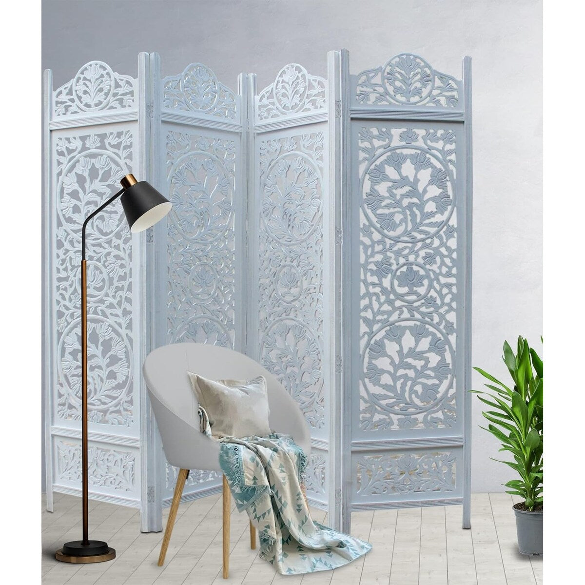 4 Panel Folding Room Divider Wood Screen,Decorative Functional Versatile Portable Partition Reversible Privacy - 4 Panel