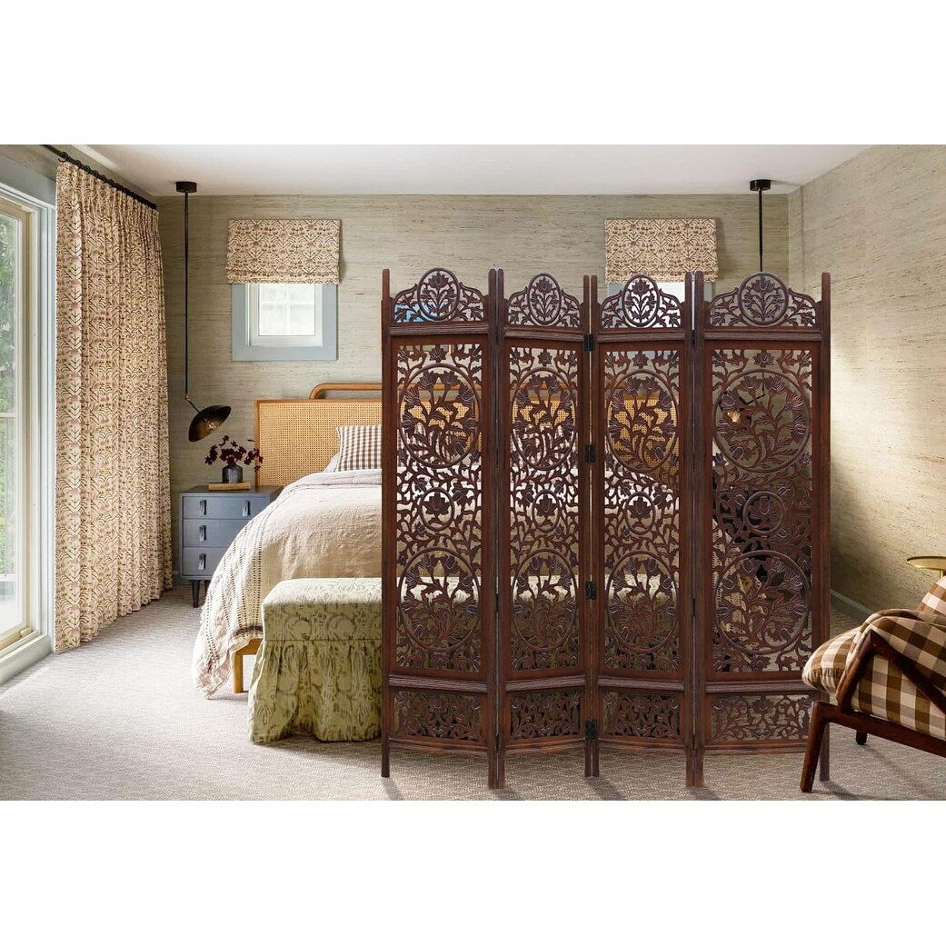 4 Panel Folding Room Divider Wood Screen,Decorative Functional Versatile Portable Partition Reversible Privacy - 4 Panel