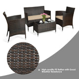 Rattan Patio Conversation Furniture Set with Glass Table and Comfortable Sofa - 4 Pcs