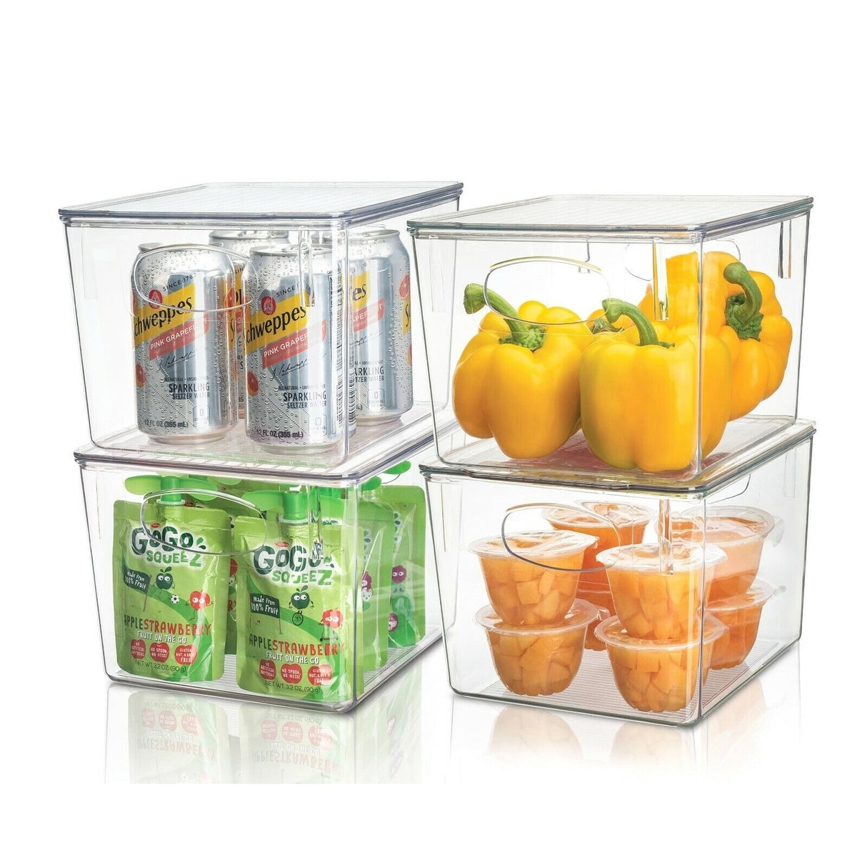 4 Pcs Stackable Bins w/ Lid -Fridge & Freezer Organizer -Food Storage