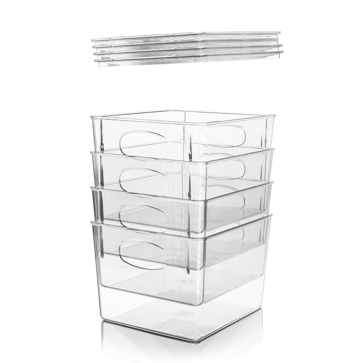 4 Pcs Stackable Bins w/ Lid -Fridge & Freezer Organizer -Food Storage