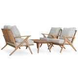 4-Piece Acacia Wood Outdoor Patio Conversation Set with Coffee Table, Grey Cushions & Back Pillow