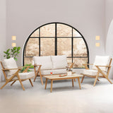 4-Piece Acacia Wood Outdoor Patio Conversation Set with Coffee Table, Grey Cushions & Back Pillow