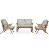 4-Piece Acacia Wood Outdoor Patio Conversation Set with Coffee Table, Grey Cushions & Back Pillow