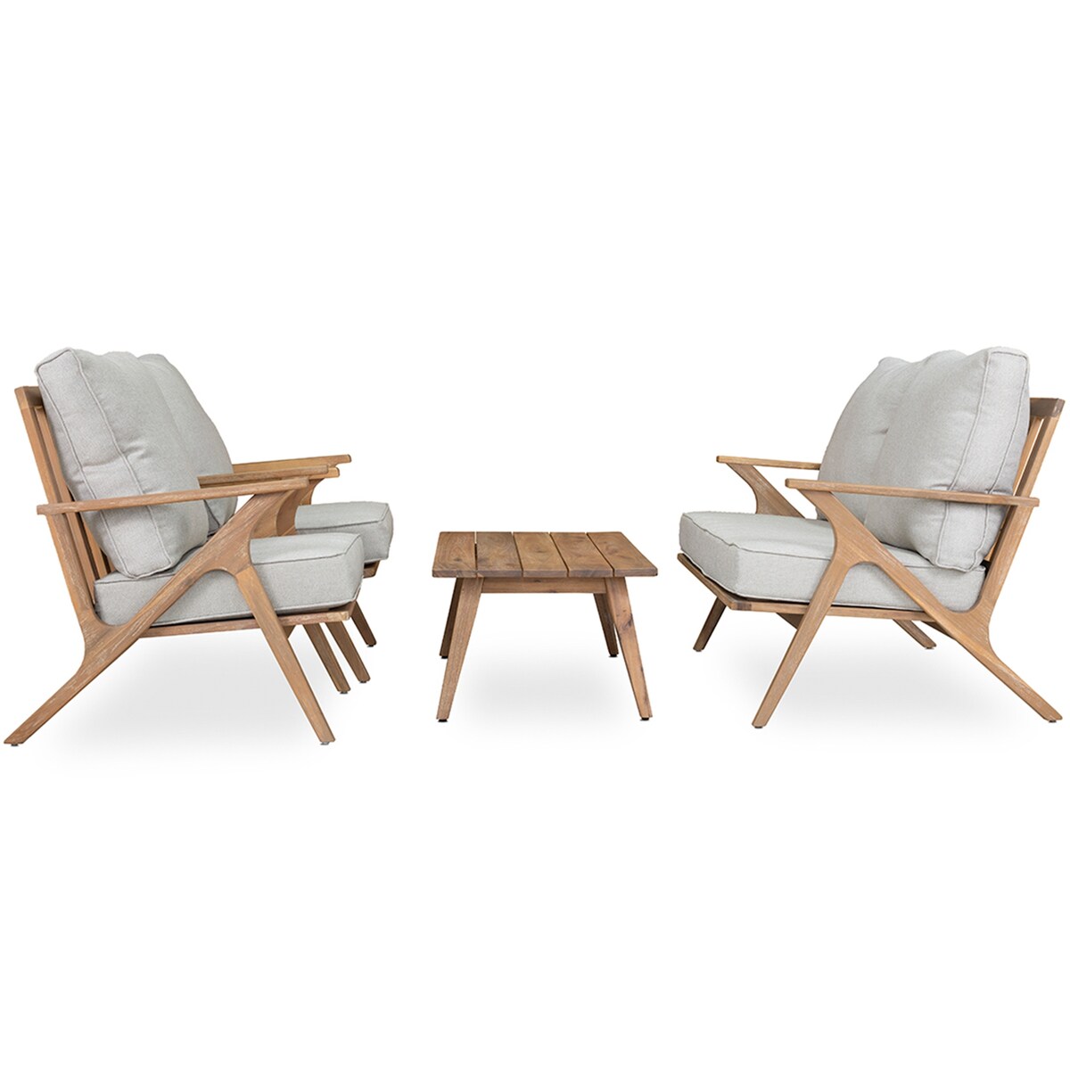 4-Piece Acacia Wood Outdoor Patio Conversation Set with Coffee Table, Grey Cushions & Back Pillow