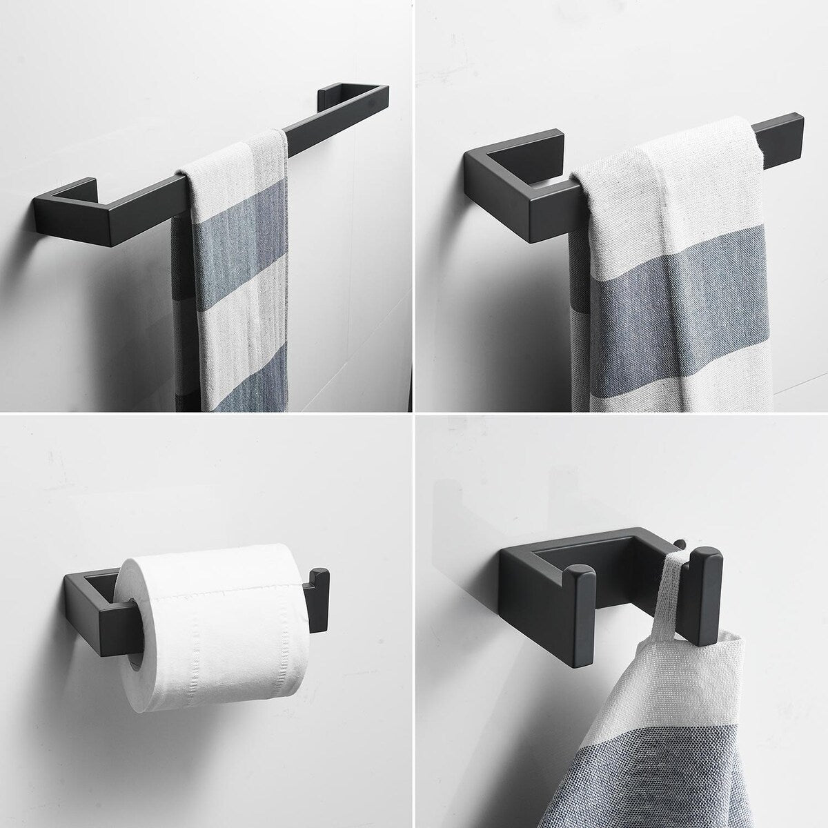 4-Piece Bath Hardware Set with Towel Ring Toilet Paper Holder Towel Hook and Towel Bar