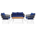 4-Piece Boho Sling Patio Conversation Set Outdoor Seating Set with Gray Cushions and Acacia Wood Coffee Table
