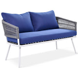 4-Piece Boho Sling Patio Conversation Set Outdoor Seating Set with Gray Cushions and Acacia Wood Coffee Table