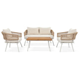 4-Piece Boho Sling Patio Conversation Set Outdoor Seating Set with Gray Cushions and Acacia Wood Coffee Table