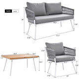 4-Piece Boho Sling Patio Conversation Set Outdoor Seating Set with Gray Cushions and Acacia Wood Coffee Table