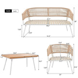 4-Piece Boho Sling Patio Conversation Set Outdoor Seating Set with Gray Cushions and Acacia Wood Coffee Table
