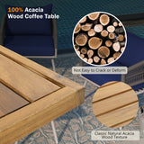 4-Piece Boho Sling Patio Conversation Set Outdoor Seating Set with Gray Cushions and Acacia Wood Coffee Table