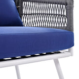 4-Piece Boho Sling Patio Conversation Set Outdoor Seating Set with Gray Cushions and Acacia Wood Coffee Table